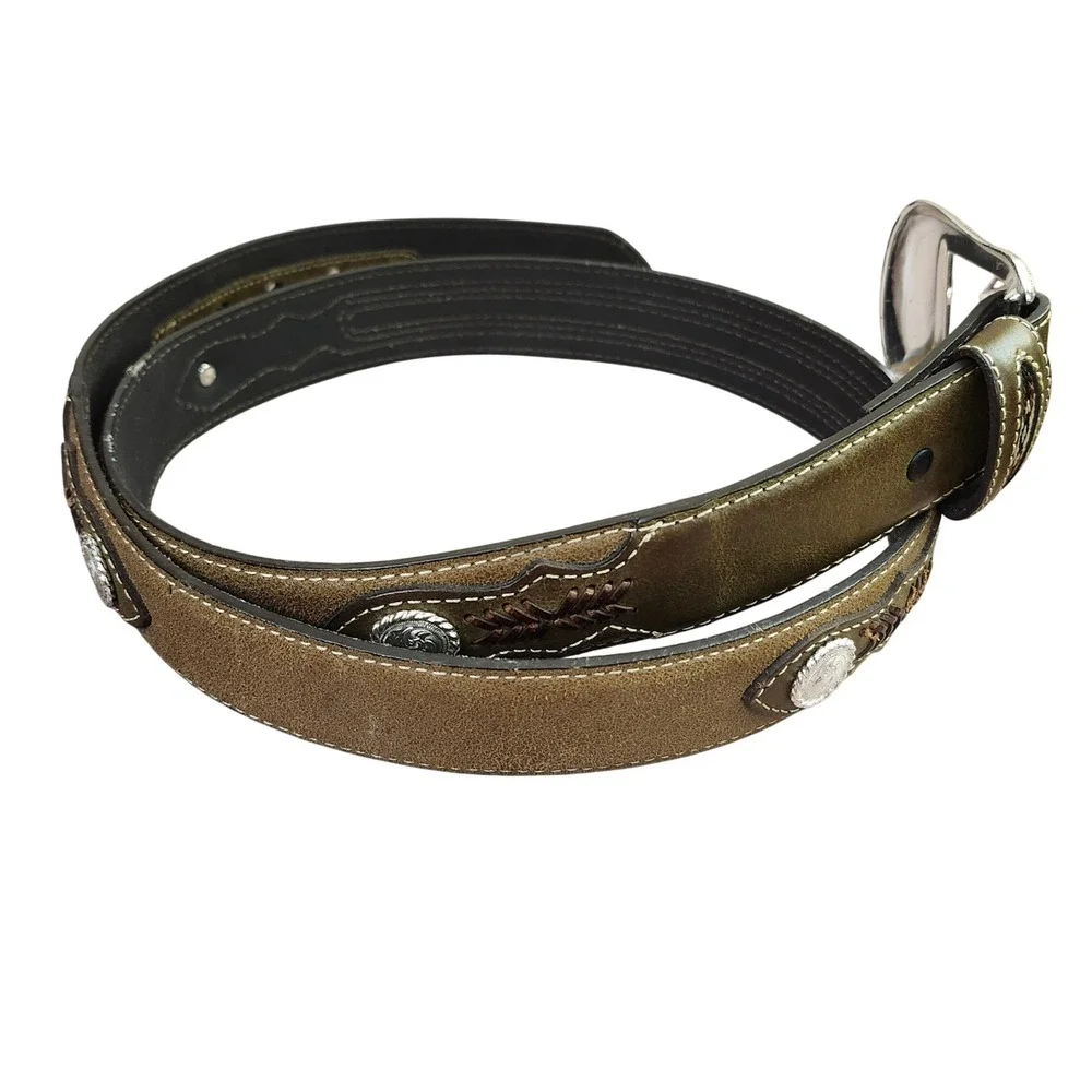 Nocona Belt Co. Top Hand Southwestern‎ Concho Belt Olive Brown Size 44